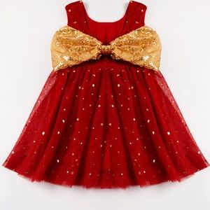 Red Sequin Bow Dress